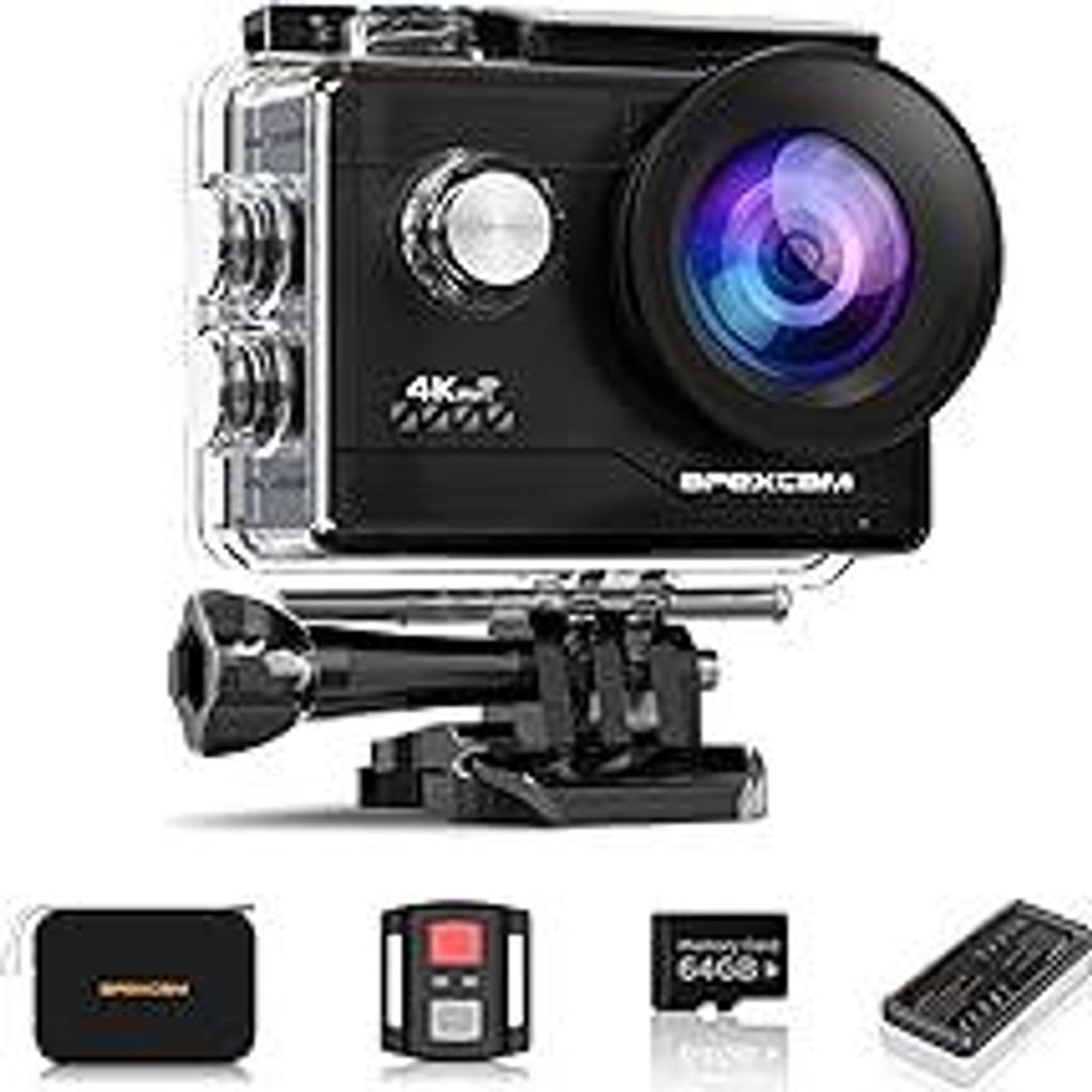 Apexcam M80Air mit 64G Karte Action Cam 4K60FPS 64MP WiFi Sportskamera Unterwasserkamera 40m Wasserdicht EIS Stabilisierung 8X Zoom 2.4G Fernbedien...
