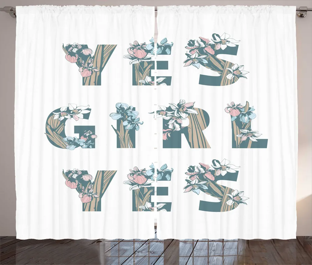 ABAKUHAUS Rideau Rustique Slogan Femme 280x225 cm Gris Bleu Sarcelle