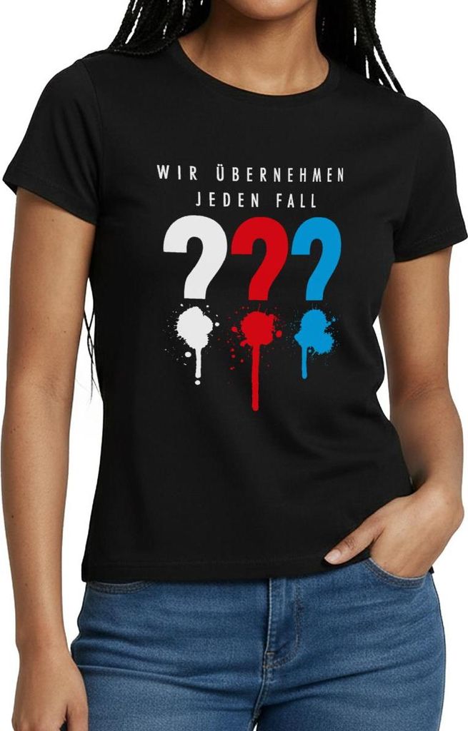 Spreadshirt Die Drei Fragezeichen Wir Übernehmen Jeden Fall Frauen T-Shirt, L, Schwarz