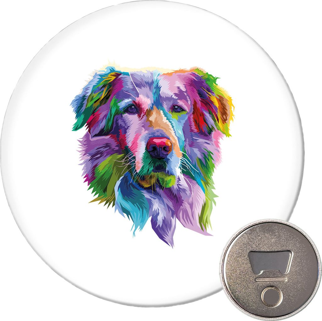 Huuraa Magnet Golden Retriever Colorful 59mm Kühlschrankmagnet rund Flaschenöffner Geschenkidee