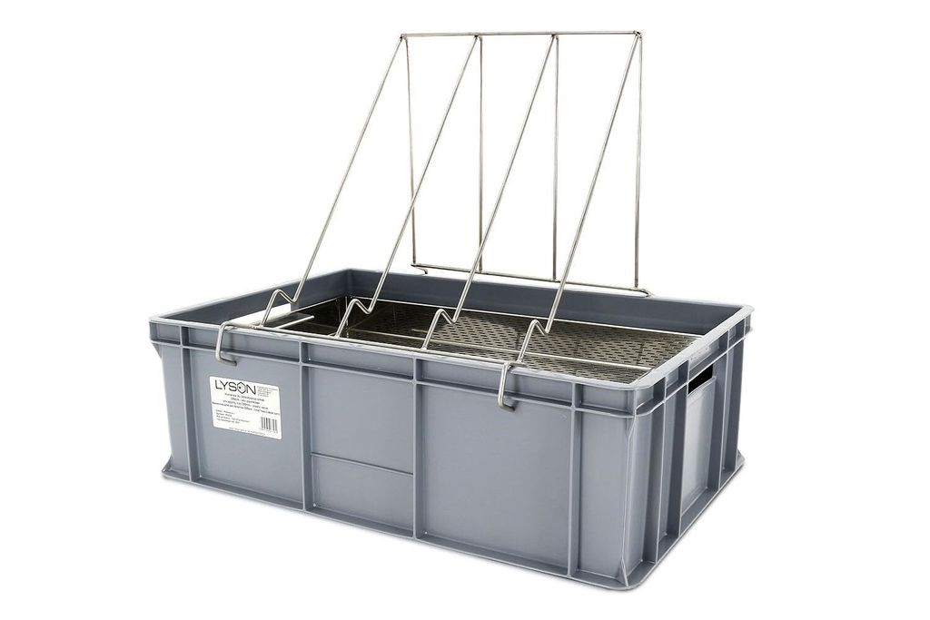 4Bee - W32340 Entdeckelungsgeschirr- mit Tropfsieb aus Edelstahl - Höhe - 20 cm - mit Sieb und Halter - 41x61x10 cm - Ideal für Kleine Imkereien