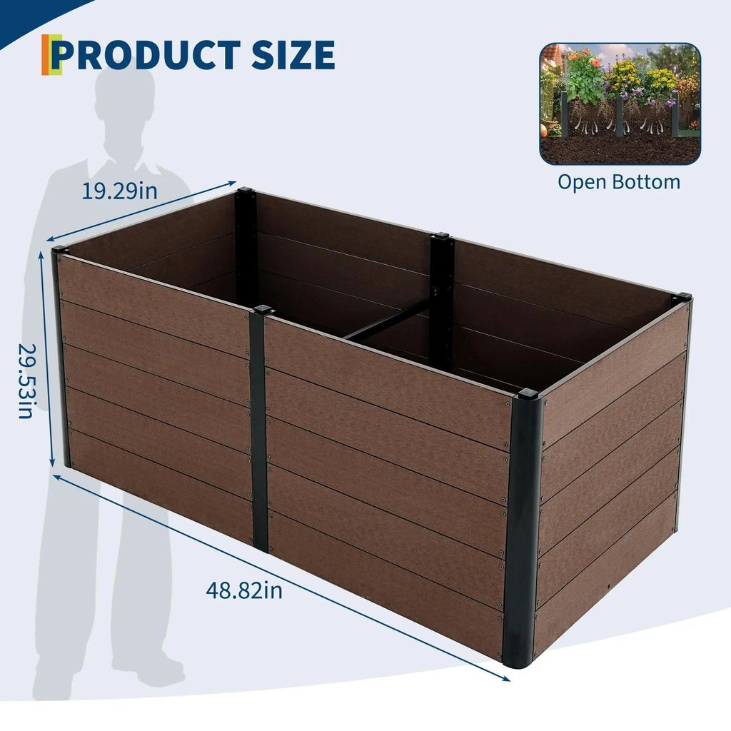 Hochbeet Pflanzkasten - WPC-Komposit - Offener Boden - Für tiefwurzelnde Pflanzen - 124×64×74 cm - Für Gemüse, Kräuter, Blumen - Außenbereich