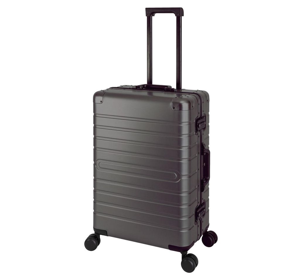 Travelhouse Oslo Alu-Reisekoffer M 65 cm Grau – Koffer ohne Reißverschluss mit TSA Schloss – 70 L Hartschalen-Trolley mit 4 Doppelrollen