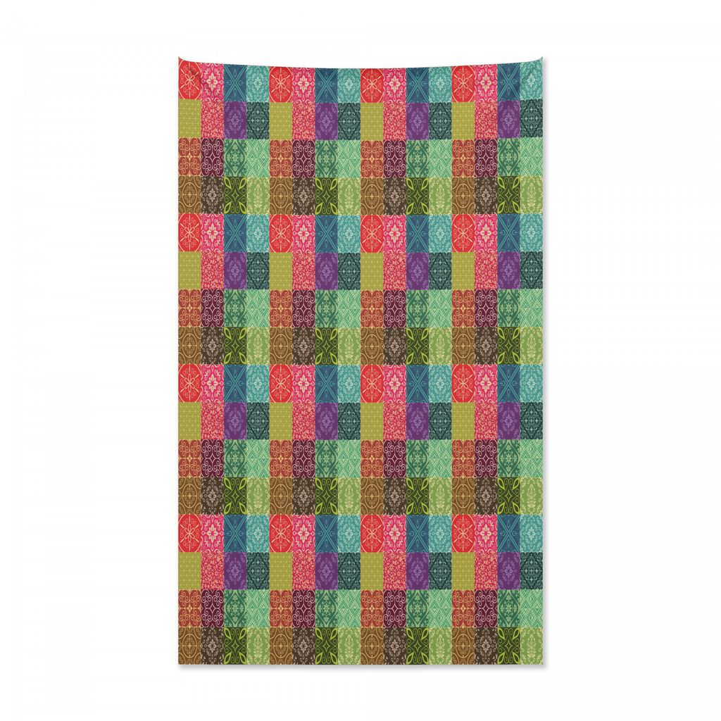 Abakuhaus Geometrisch Wandteppich und Tagesdecke, Damast-Quadrate Kubist aus Weiches Mikrofaser Stoff Kein Verblassen Klare Farben Waschbar, 140 x ...