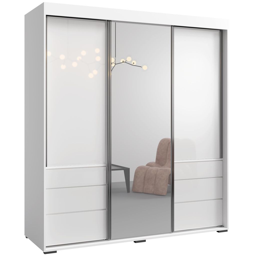 Schiebetürenschrank mit Schubladen und Spiegel Weiß 180 cm Breite
