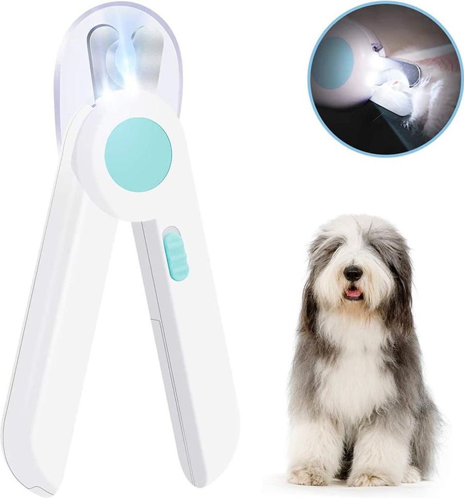 Krallenschere und -trimmer für Hunde und Katzen, Krallenschere mit LED-Licht zum Vermeiden von zu kurzem Schneiden, inklusive er Nagelfeile und ra...