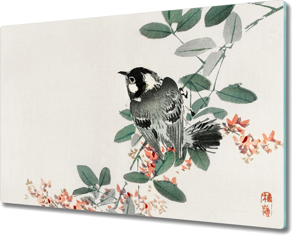 Coloray Schneidebrett Herdabdeckplatte 80x52 cm Kochplattenabdeckung Hackbrett Küchenbrett - Zweige Tier Vogel