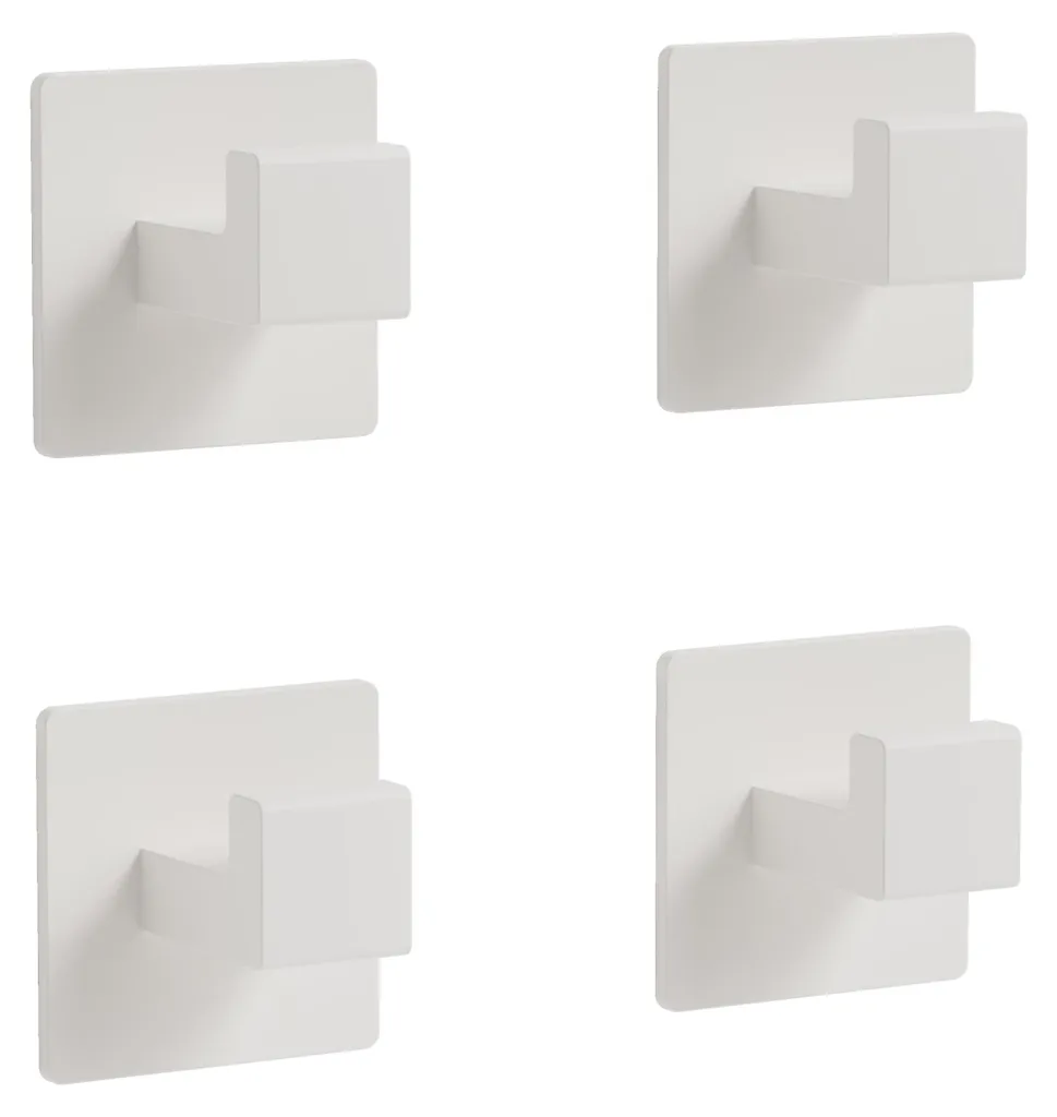Porte-serviette carré blanc cassé lot de 4 avec fixation adhésive forte