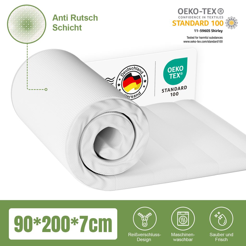 Portreen Matratzentopper 90x200, ergonomische Kaltschaum Topper, matratzen topper, Matratzenauflage, 7cm, für alle Matratzen und Betten