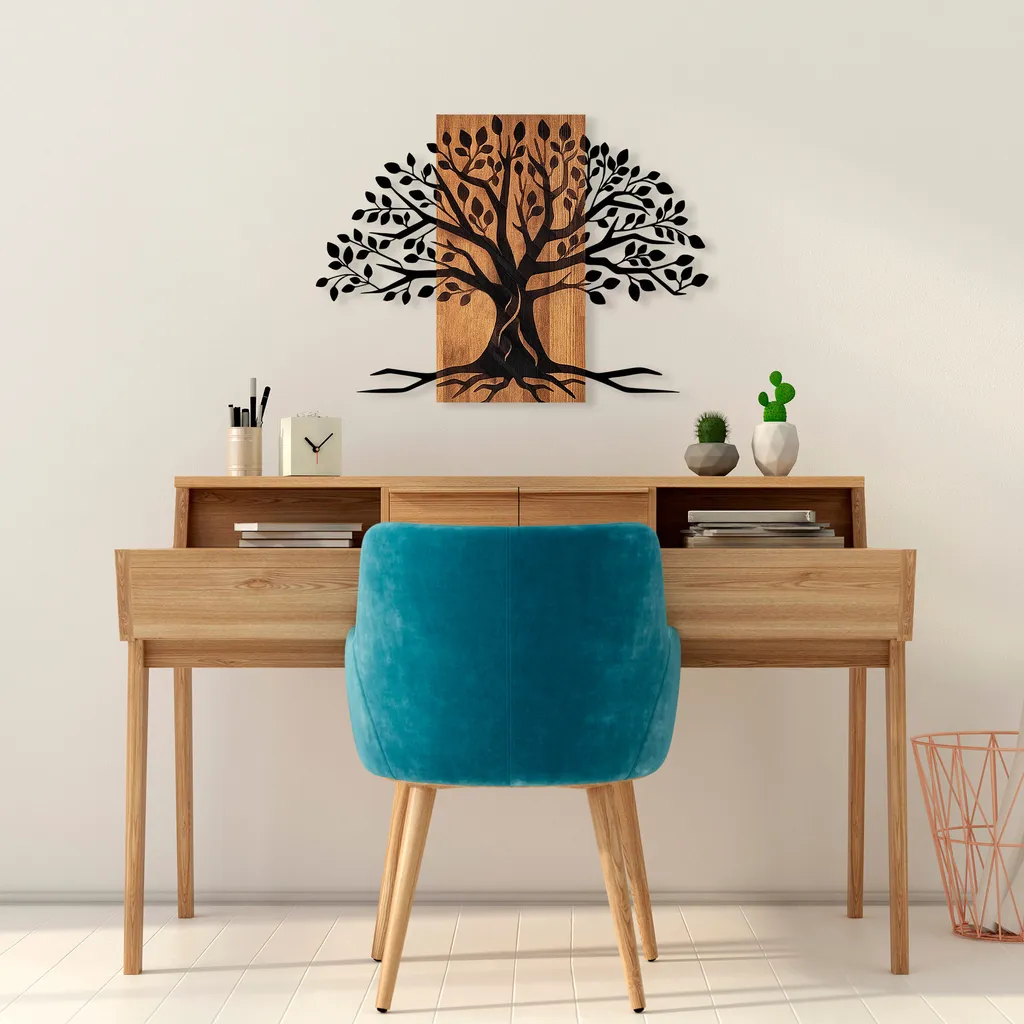 Décoration Murale Noyer et Métal 58x80 cm Wallity Willow Style Industriel
