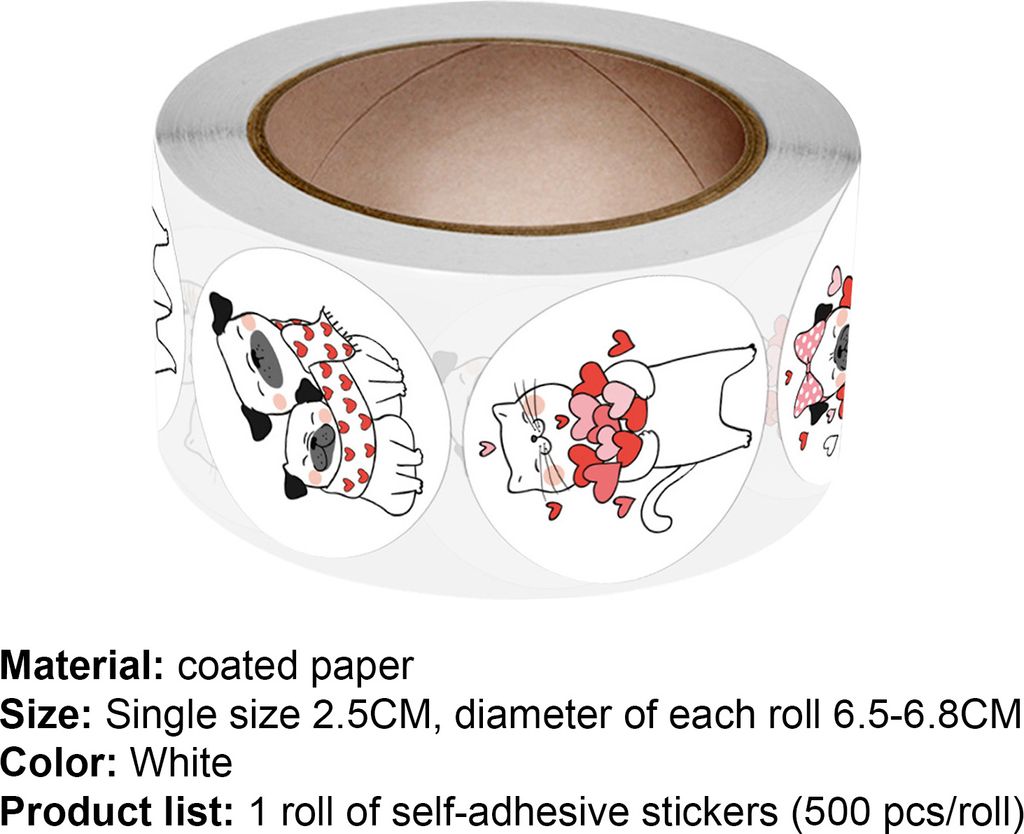 1 Rolle Aufkleber mit Tiermuster, bezauberndes, versiegeltes Kunstdruckpapier, süßer Aufkleber zum Valentinstag zum Geburtstag