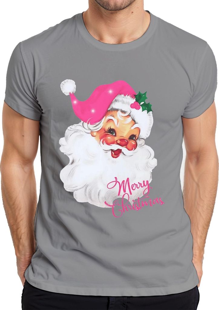 Merry Christmas Vintage Santa Claus Design Weihnachtsdeko Kpop Herren T-Shirt, Grau, 3XL