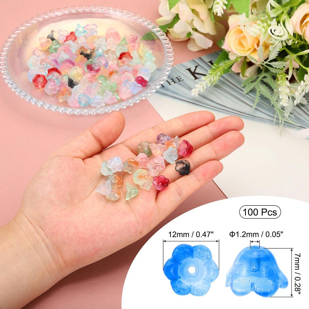 Glas-Trompetenblumenperlen, 100 Stš¹ck Verlauf Blumenperlen-Charme fš¹r DIY-Handwerksdekorationen, Dunkelblau