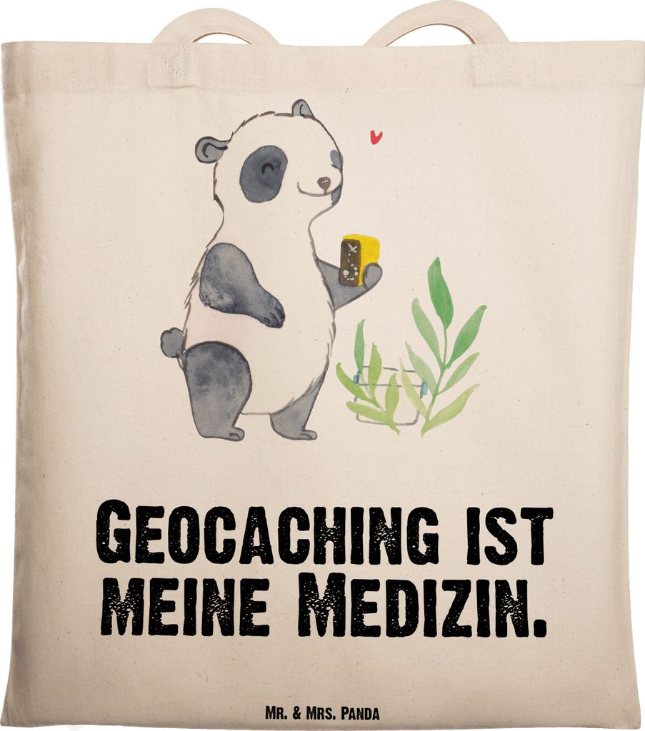 Mr. & Mrs. Panda Jutebeutel Panda Geocaching - Transparent - Geschenk, Tasche, GPS Schnitzeljagd, Tote Bag, Beutel, Opencaching, Schatzsuchen, Stof...