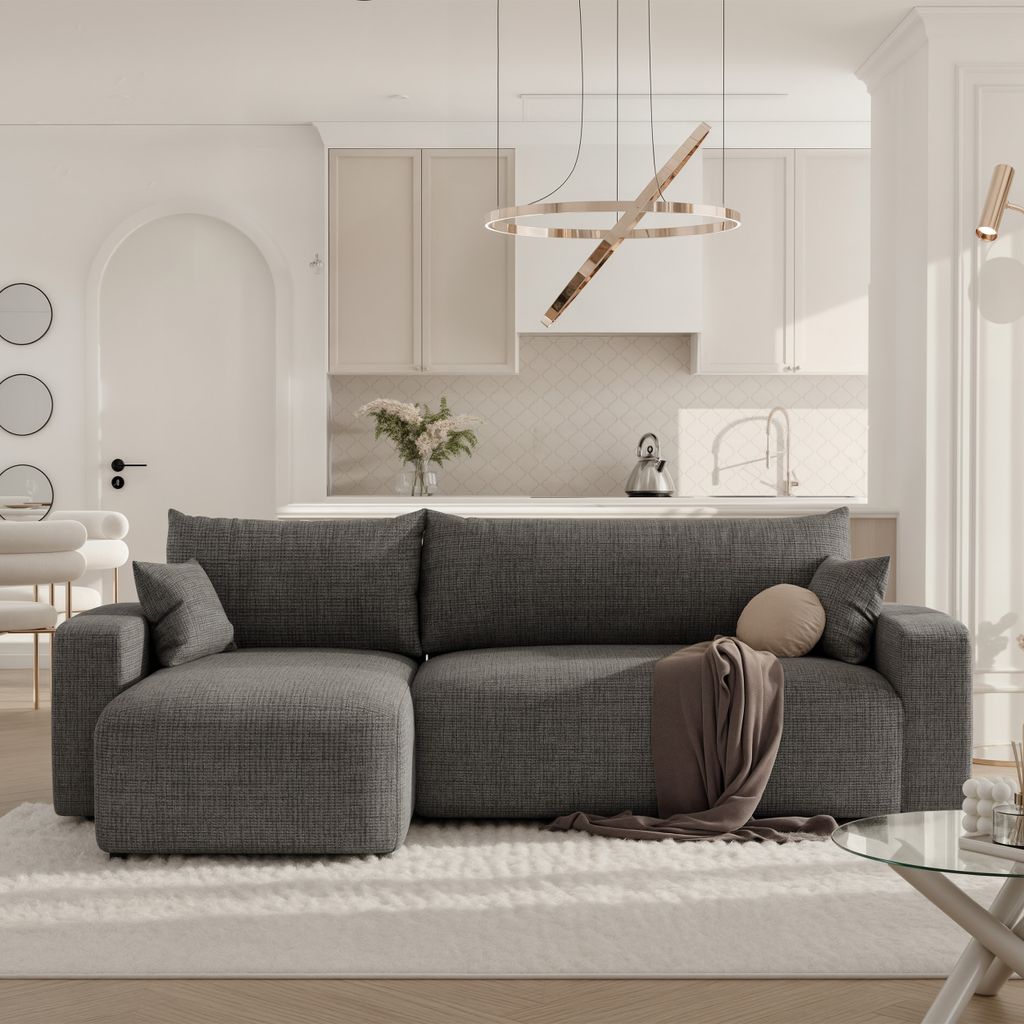 Ecksofa Piano Stoff Couch Sofa mit Schlaffunktion und Bettkasten Schlafsofa Polsterecke Couchgarnitur Ecke Bettcouch - Universal Farbe: Baltimore M...