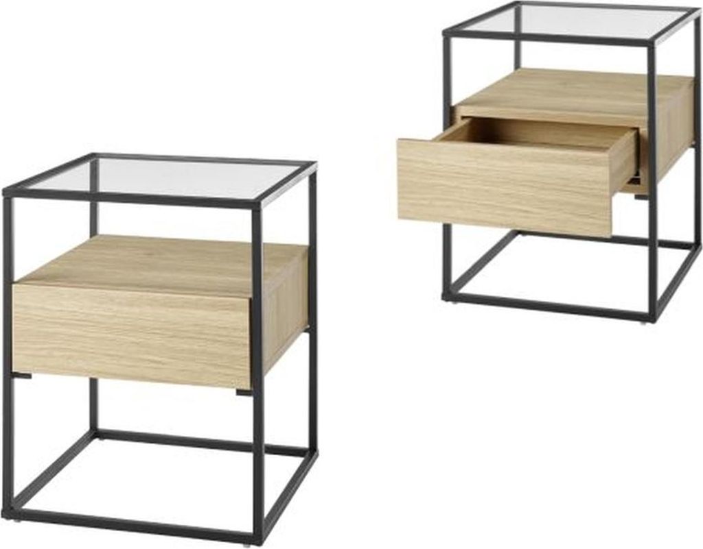Beistelltisch "EVORA" aus Glas, Metall, Holz in holzfarben. Abmessungen (BxHxT) 43x54x43 cm