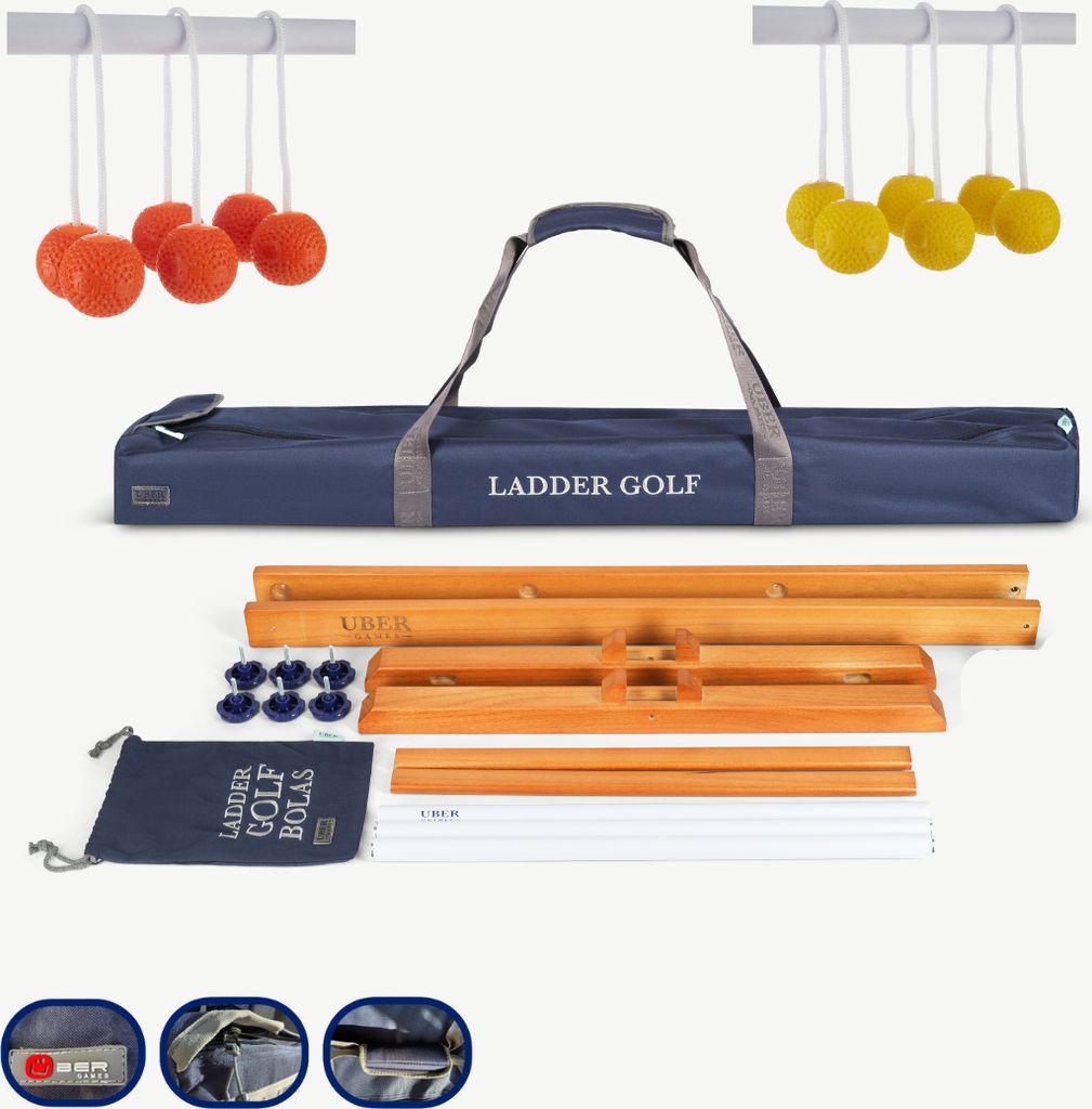 Ubergames – Leiter-Golfspiel – Wurfspiel – Soft-Golfbälle – Fluor-Orange-Gelb – Holz in Luxusqualität