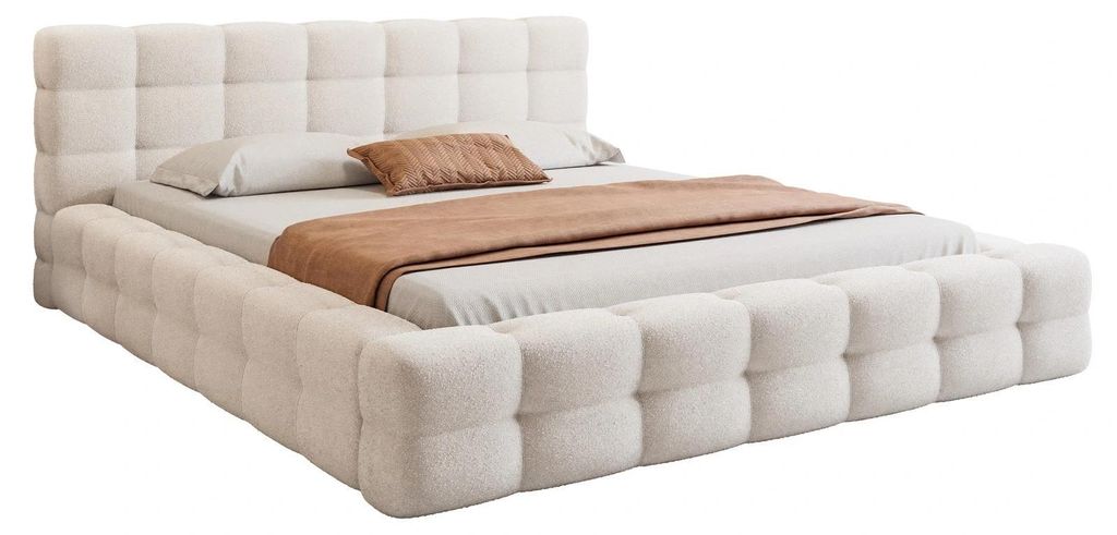 Polsterbett BIANCO 140x200 Creme Massiv mit Bettkasten & Lattenrost