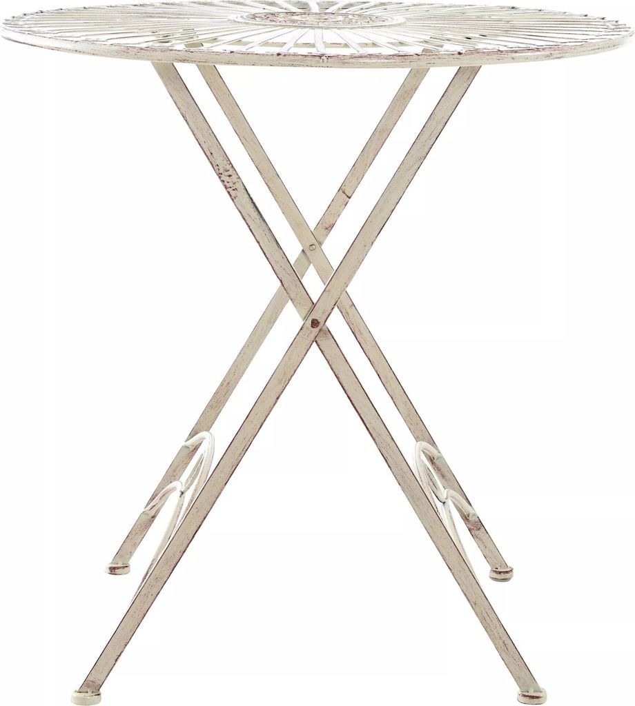 In And OutdoorMatch Runder Gartentisch aus Metall Lysanne - 4 Personen - Wetterfest - Creme - 71x71x71cm