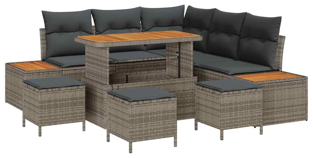 vidaXL Gartensofa-set mit Kissen 9 pcs Grau