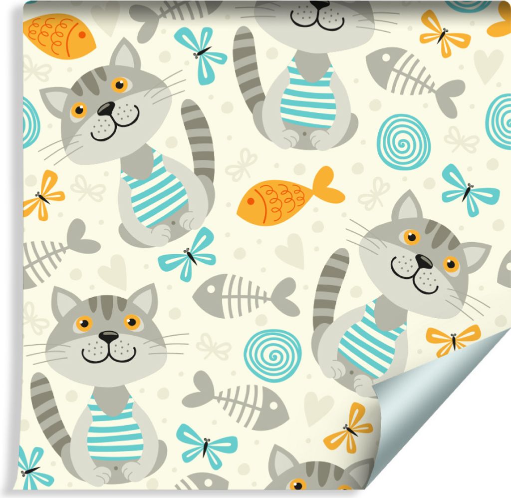 10m VLIES TAPETE Rolle Kinderzimmer Katzen Herzen Schmetterlinge Natur XXL