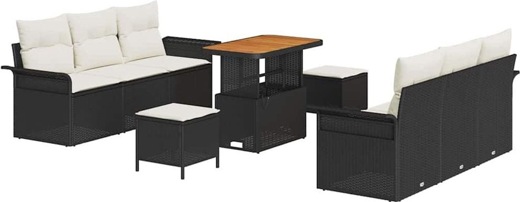 Gartensofa-set mit Kissen 9 pcs Schwarz Poly-Rattan
