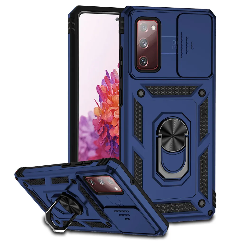 Cover Samsung S20 FE Rugged Blu: Supporto Auto e Privacy Camera