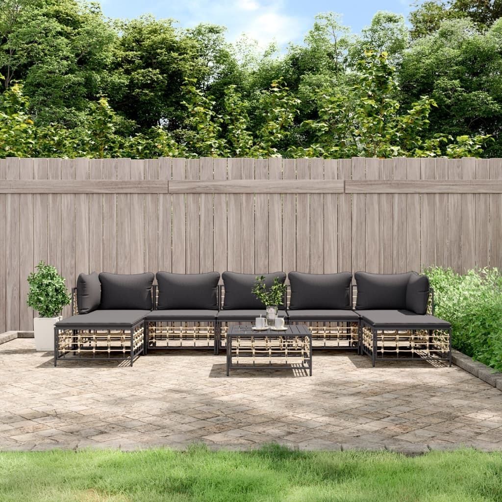 ZMH 8-tlg. Garten-Lounge-Set mit Kissen Anthrazit Poly Rattan