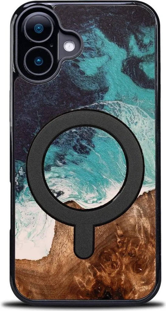 Cover MagSafe iPhone 16 Plus Bewood Unique Legno e Resina Blu - 6