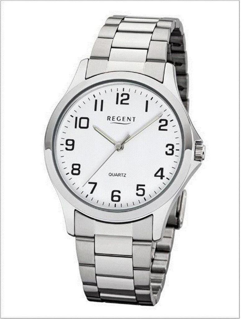 A close-up studio shot of a silver analog wristwatch with a white face.