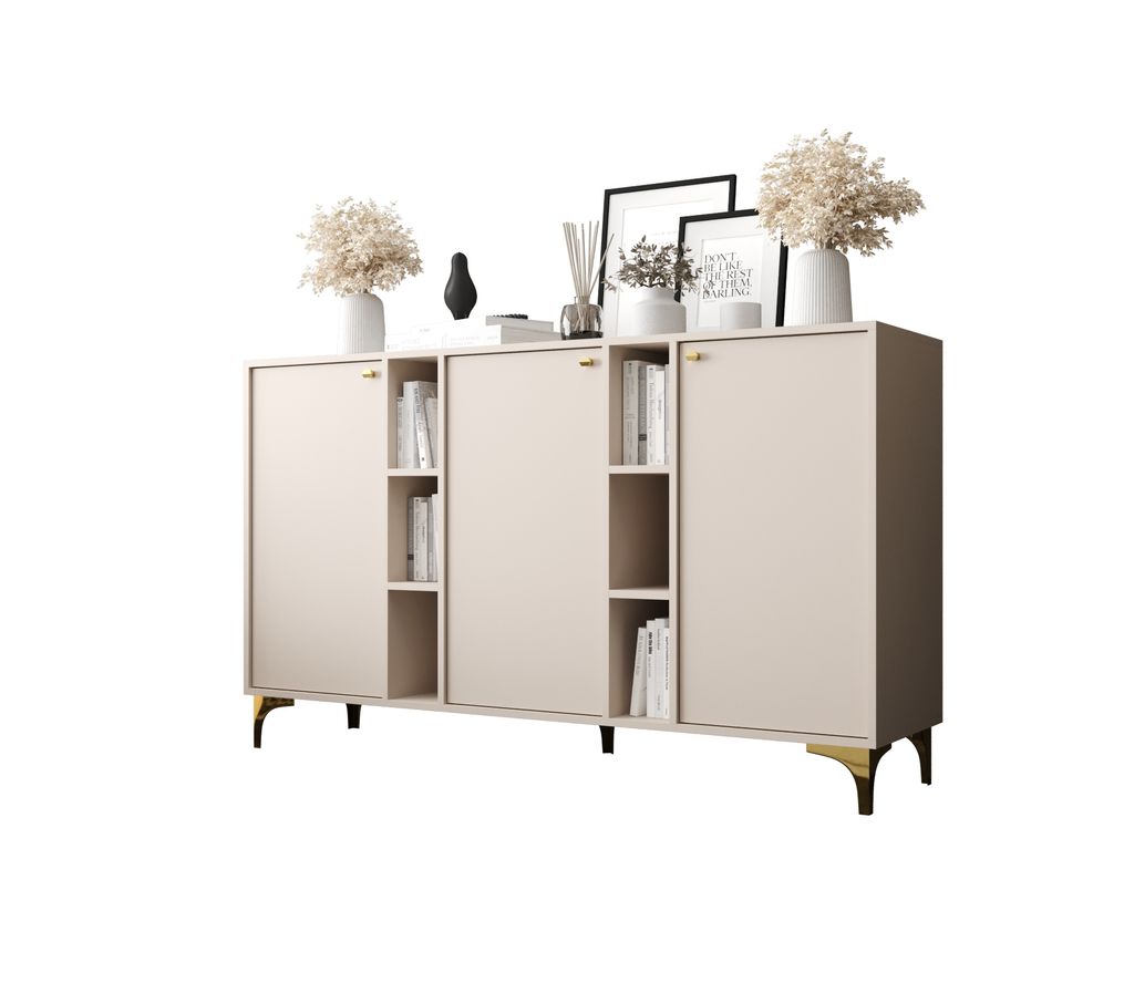 3-türige Kommode 158 cm Beige Gold Zubehör LT1-06