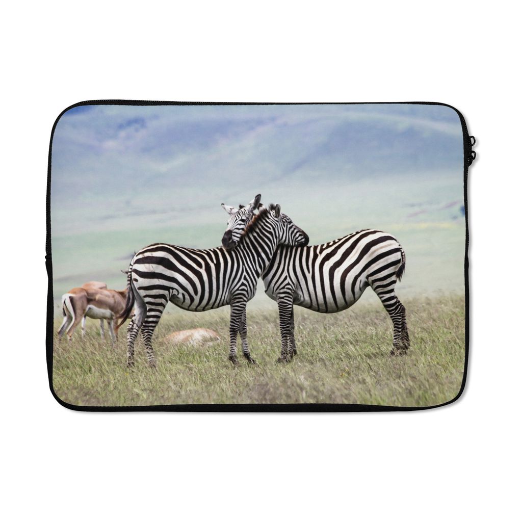 MuchoWow Laptop Hülle 13 Zoll Zebras - Gras - Schwarz - Weiß Laptoptasche - Laptophülle - Sleeve - Rundumschutz