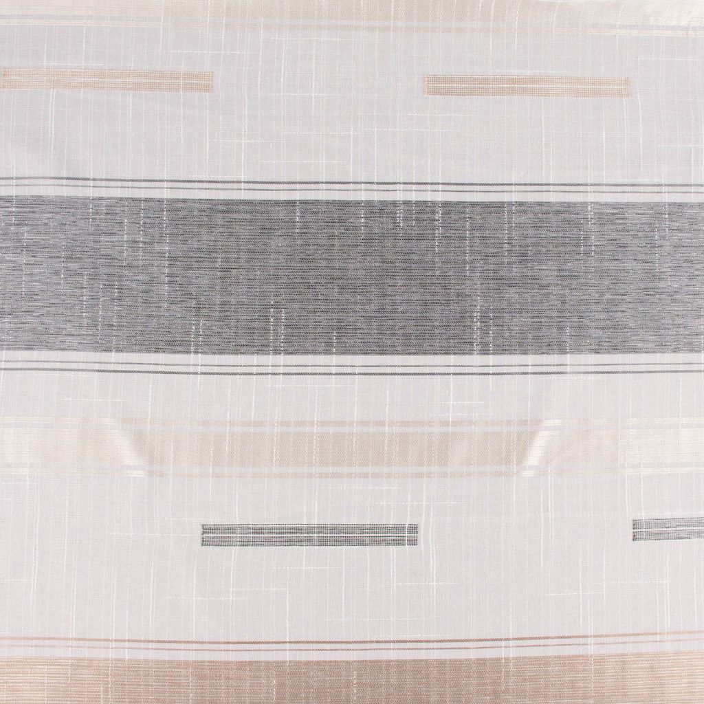 Gardinenstoff Dekostoff Leinenstruktur Querstreifen halbtransparent weiß grau beige 1,5m Breite