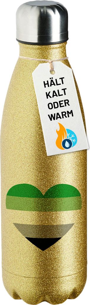 Huuraa Trinkflasche Aromantische Pride Flagge LGBTQ Herz 500ml Gold Edelstahl Wasserflasche Trinkflasche Geschenkidee