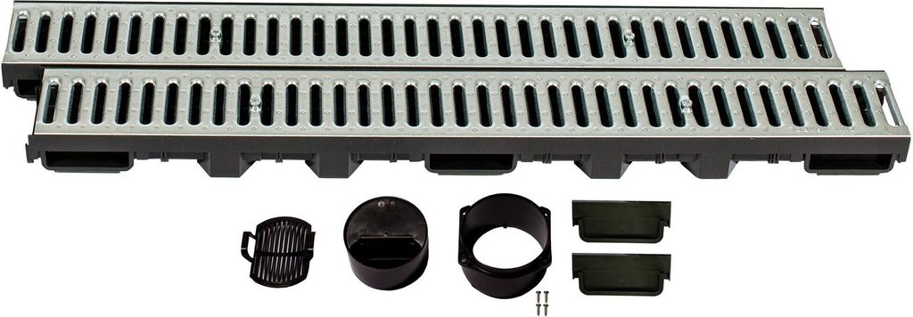 Entwässerungsrinne Höhe 60mm Kunststoff 2m, Stegrost, Stahl Produktbild 