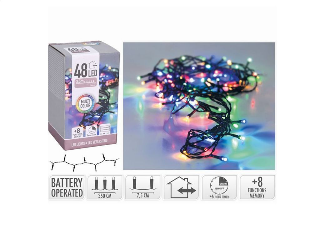 Batteriebetriebene Lichterkette Grünes Kabel 48 LEDs Produktbild 