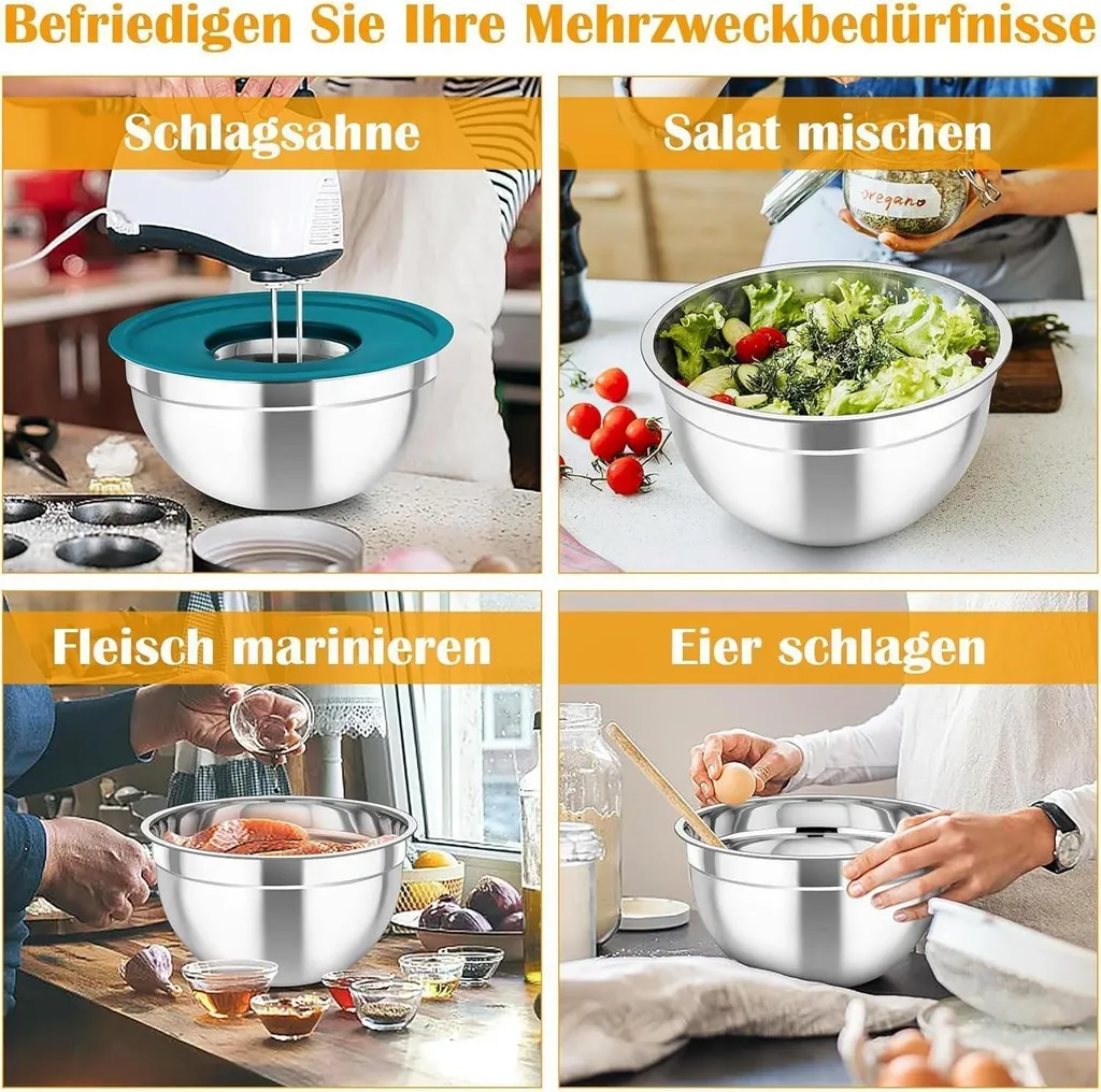 COOK WITH COLOR Set Di 14 Ciotole In Acciaio Inox Con Coperchi In Silicone E Grattugia – Capacità 283g, Durevoli, Classiche, Per Cucina - 2