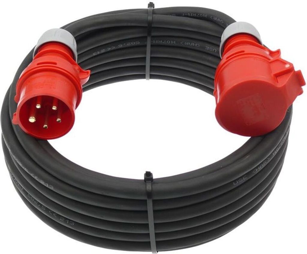 CEE Verlängerungskabel Starkstrom 16A H07RN-F 5G1,5mm² / 5G2,5mm² mit/ohne Phasenwender 5-50m, Querschnitt:5x2.5mm², Phasenwender:ja, Länge:25m