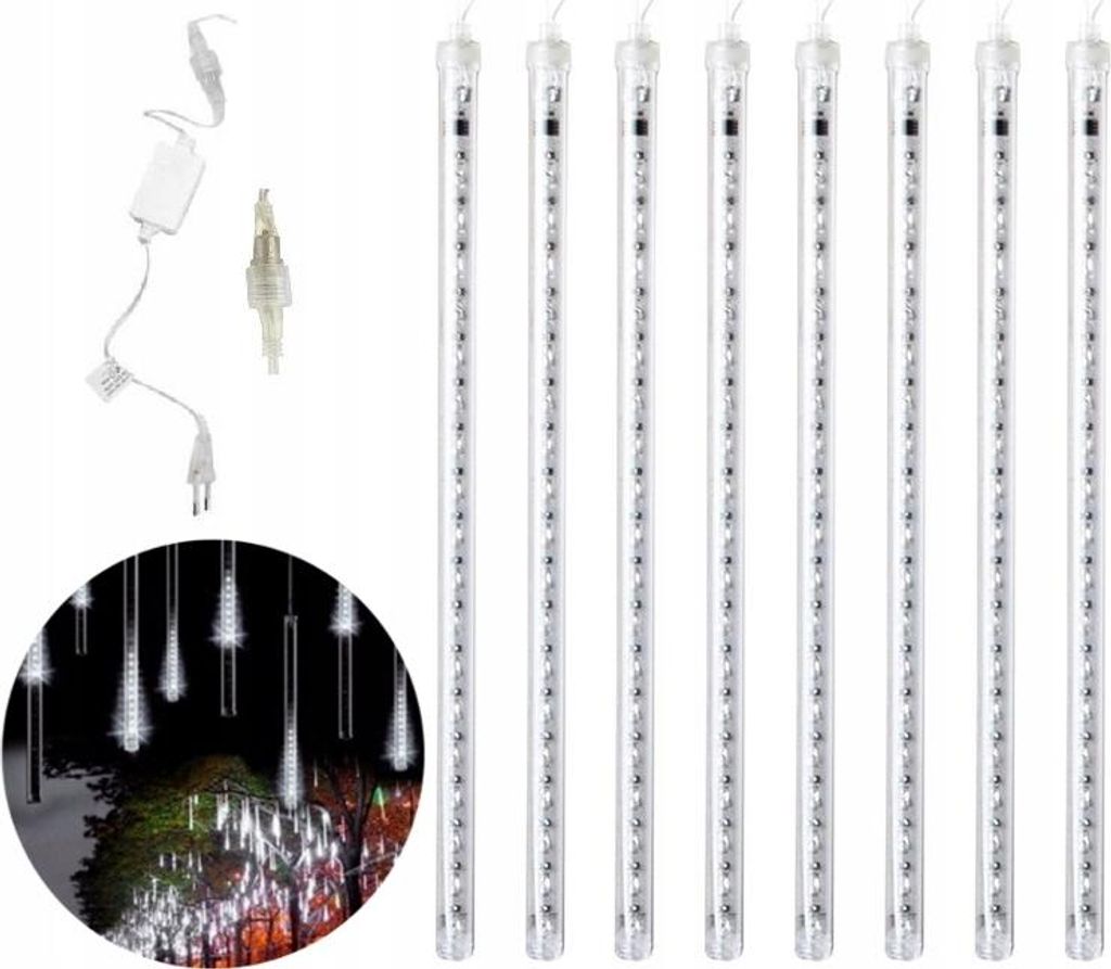 Led Eiszapfen 50Cm Ip44 - Fallender Schnee 288 Dioden, 8 Eiszapfen, Stromversorgung 230V