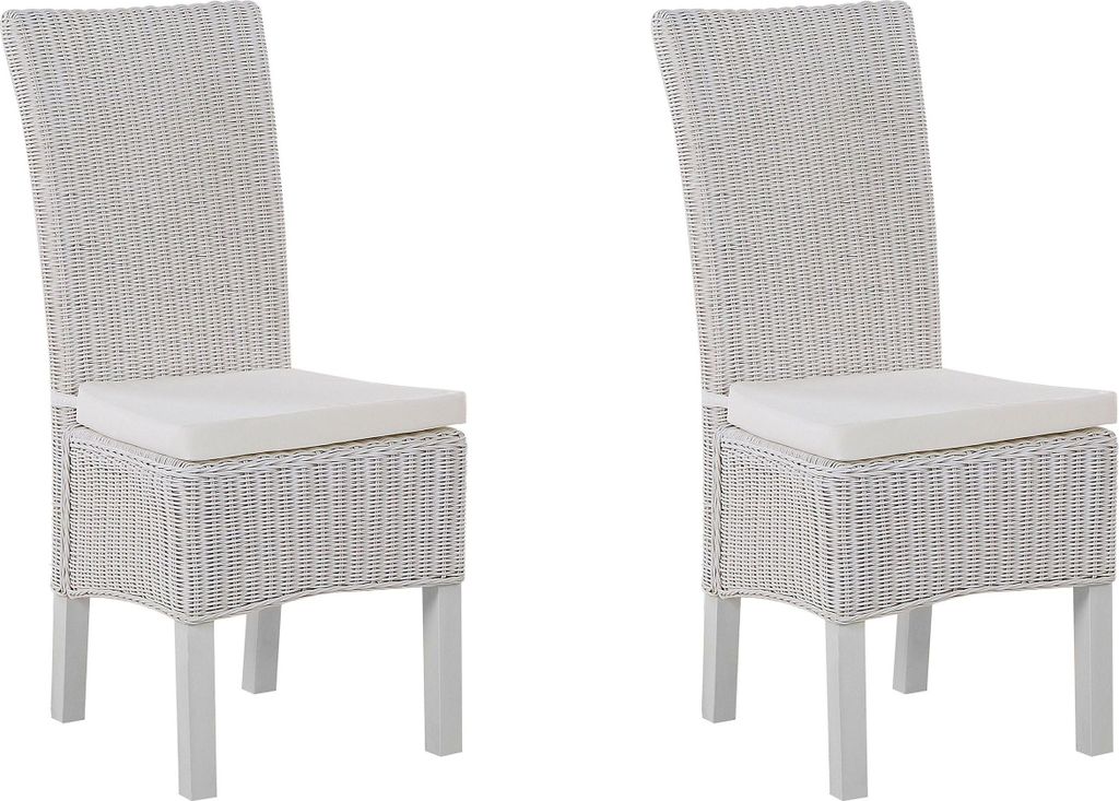 BELIANI Esszimmerstuhl 2er Set Weiß Rattan mit Sitzkissen Produktbild 