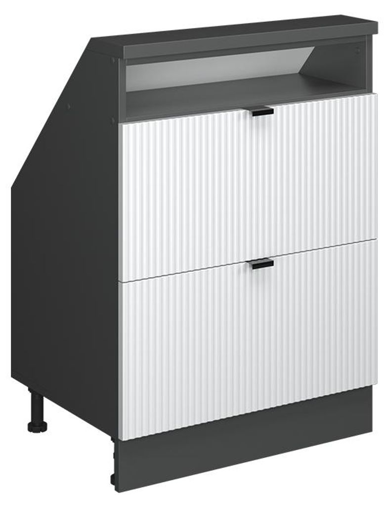 Küchenschrank für Dachschrägen Vicco R-Line Weiß Riffel 60 cm mit 2 Schubladen, Model 60624
