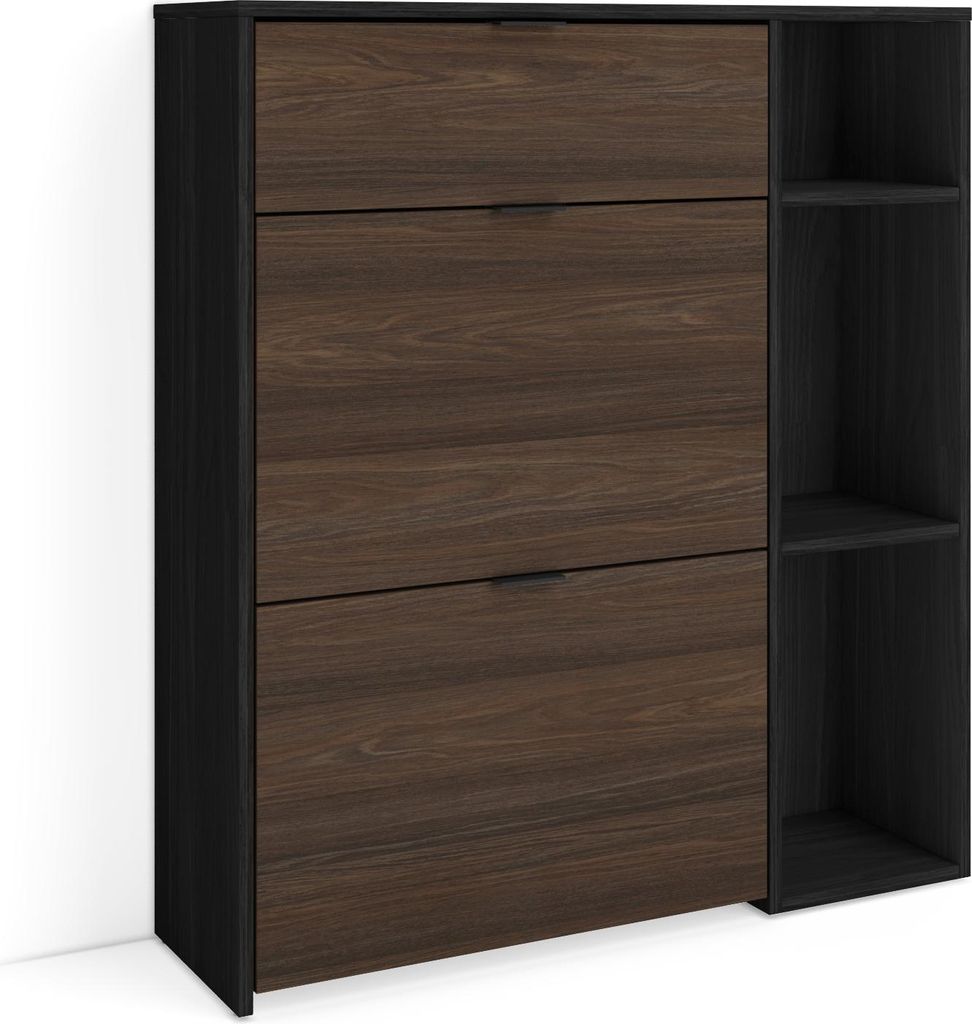 Schuhregal, Schuhschrank, 90x27x102cm, 10 Paar Schuhe, Schuh Organizer, Schwarz und Dunkler Eiche