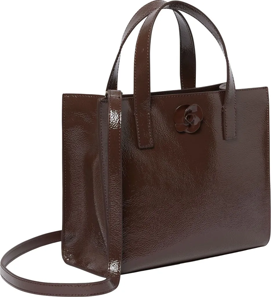 Sac en Cuir Véritable Ted Baker Rouseta Rose Detail - Marron Chocolat