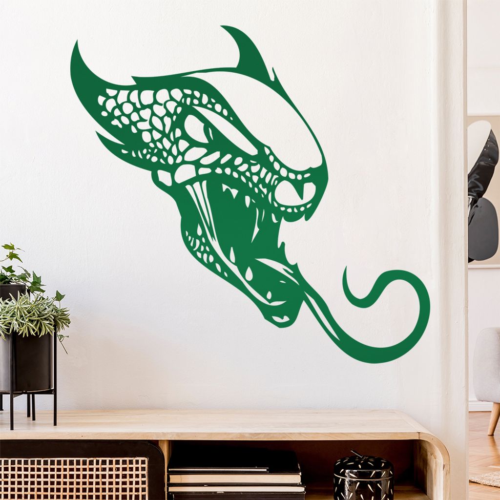 Drachen Kopf Wandtattoo in 6 Größen - Wandaufkleber Wall Sticker - Dekoration, Küche, Wohnzimmer, Schlafzimmer, Badezimmer