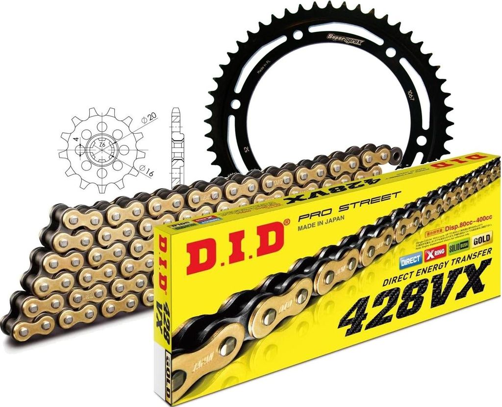 DID Kit Stahl Kompatibel mit HYOSUNG GT125 Naked 03-13/GT125 R Sup... 14-52-136 DID428VX(G&B) Niet