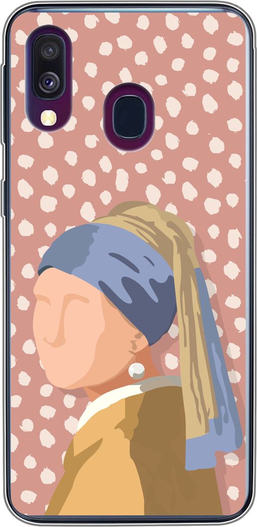 MuchoWow Handyhülle Schutzhülle Hülle für Telefoonhoesje Samsung Galaxy A40 Alte Meister - Mädchen mit Perlenohrring - Dots - Vintage Siliko...