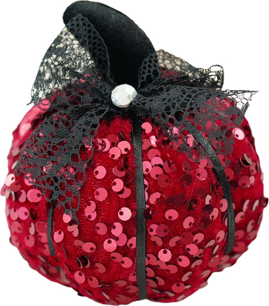 Kürbis-Mittelstück mit Pailletten, Halloween-Kürbis-Dekoration, glitzernder Kürbis mit Schleife, Ornament für Herbst, Erntedankfest, Heim-Tisc...