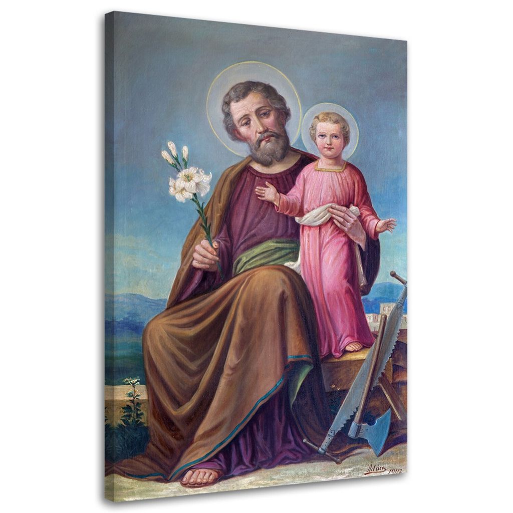 Leinwandbild hl. josef mit jesuskind roznav 60x90 cm Feeby farbe wandbild bereit zum aufhängen
