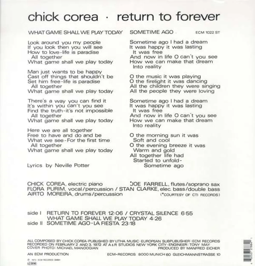 Vinyle Return To Forever Chick Corea 180g HQ pressage audiophile