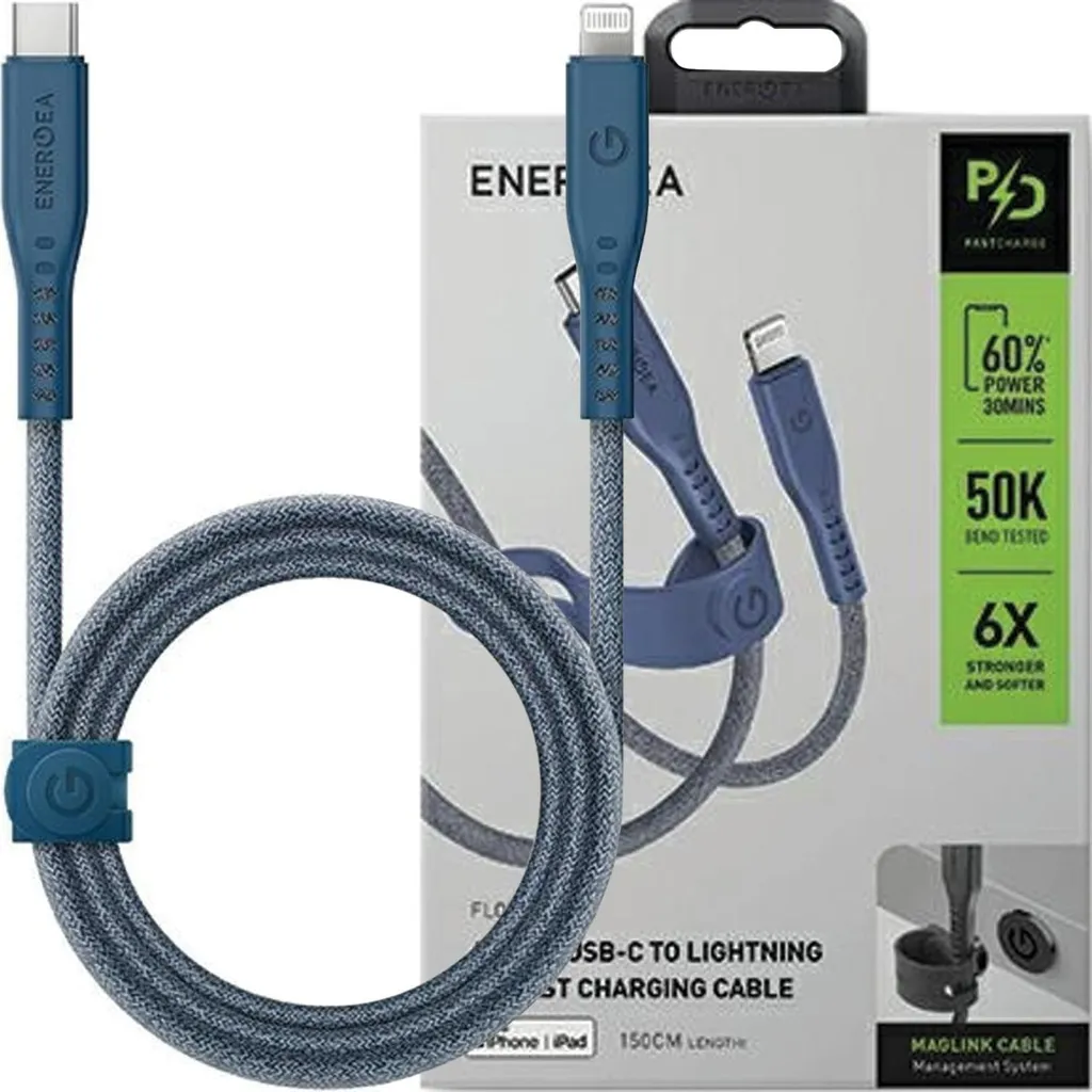 Energea Flow Cavo USB-C a Lightning MFi 1.5M Blu - Design e Potenza 60W